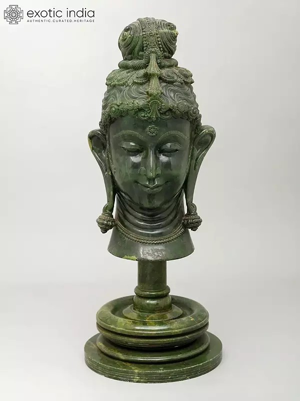 20" Buddha Head | Green Stone Statue | Made In Orissa