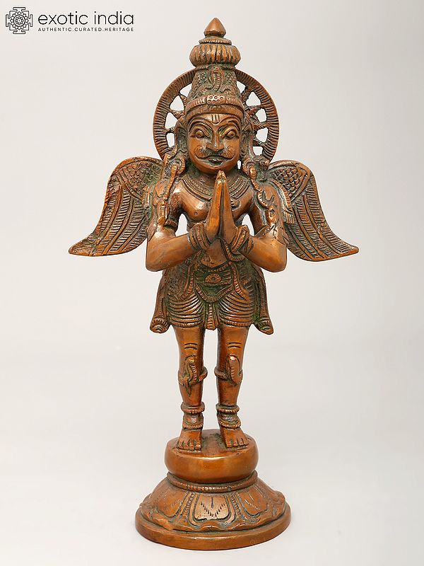 12" Standing Garuda in Namaskar Mudra | Brass Statue