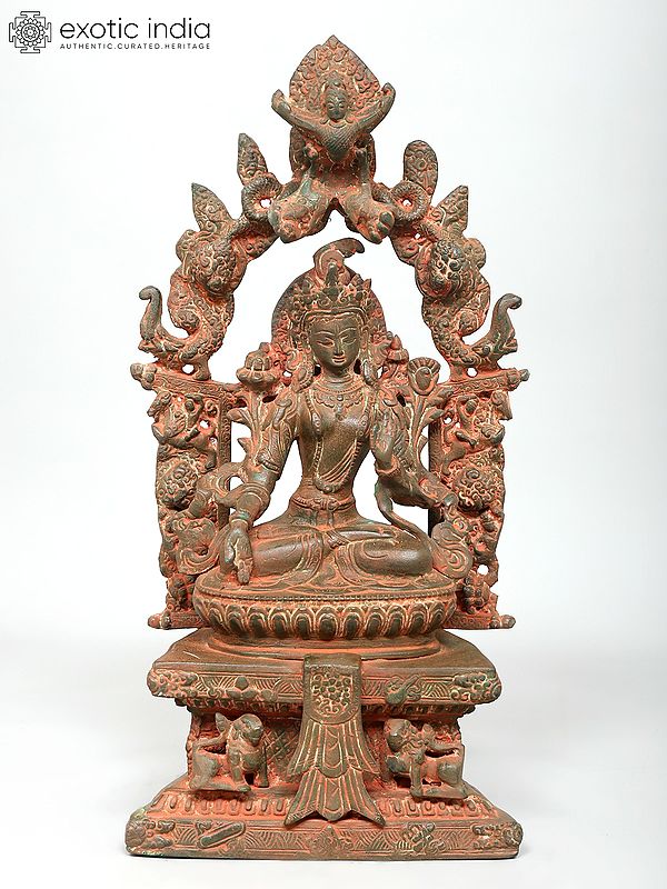 15" Goddess White Tara Seated on Throne | Brass Statue