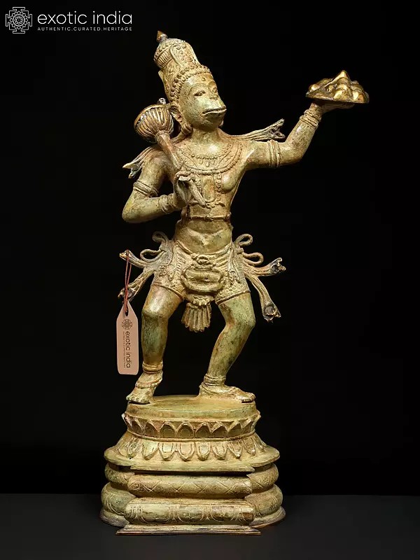 18" Lord Hanuman Holding Dronagiri Parvat (Sanjivani) | Brass Statue