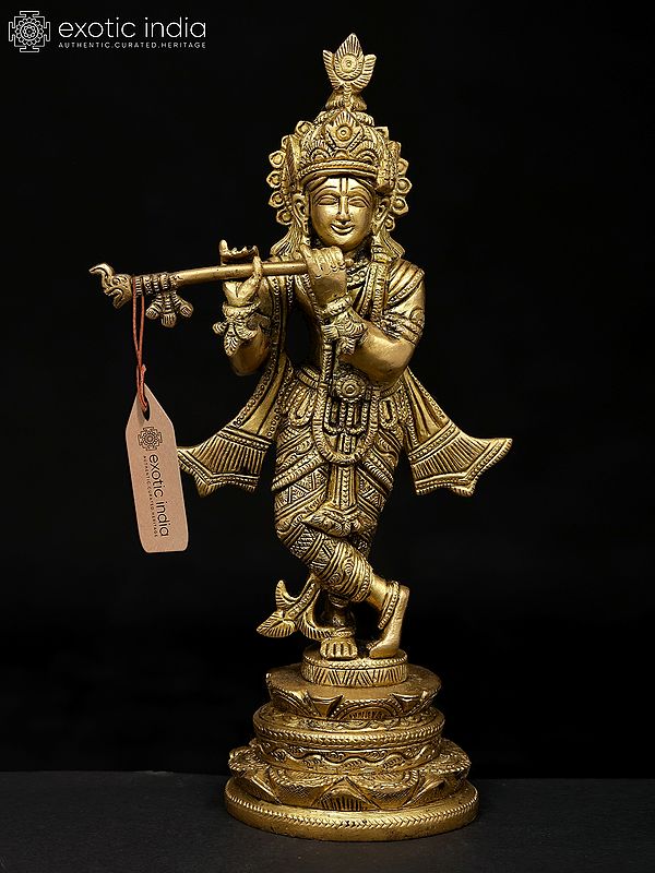 10" Lord Krishna Playing Flute | Brass Idol