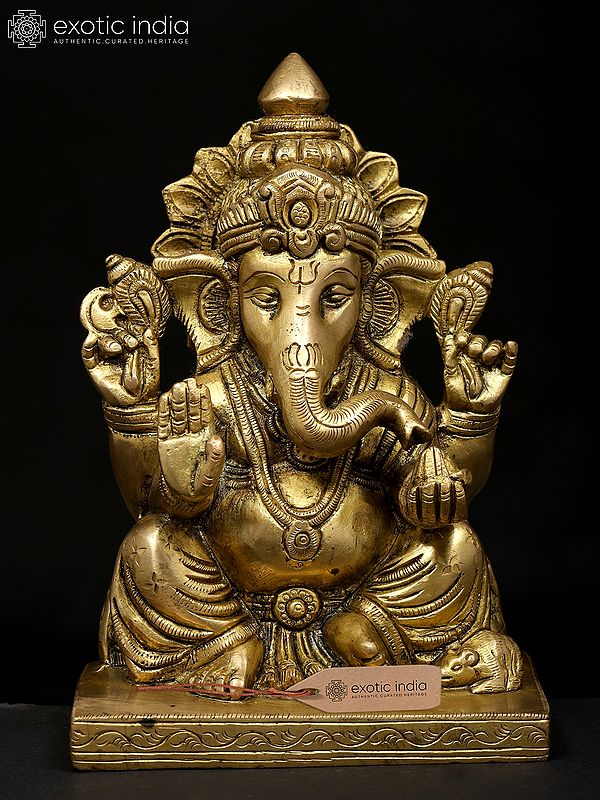 6" Small Four Armed Blessing Lord Ganesha | Brass Statue