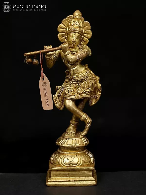 6" Small Fluting Lord Krishna | Brass Statue