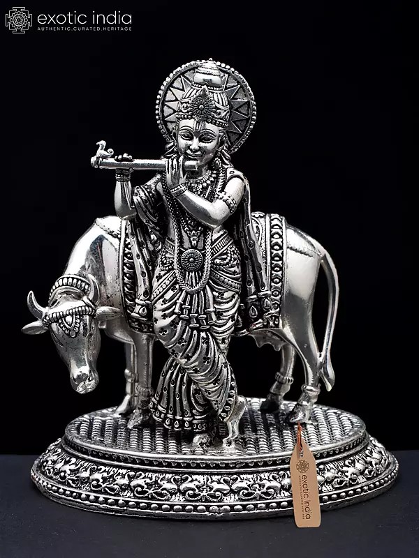 Small Superfine Cow Krishna Brass Idol | Made In India