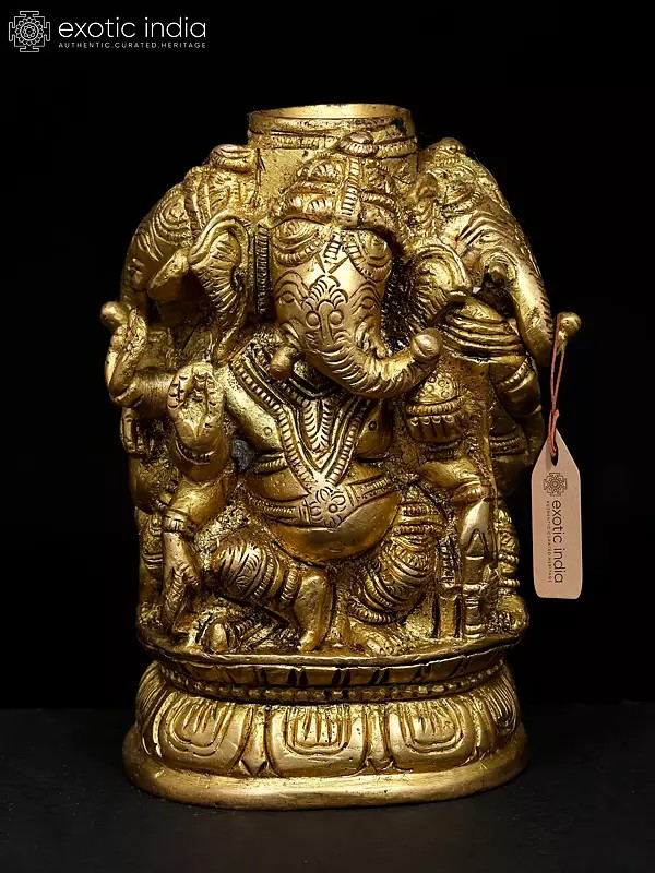 4" Small Four Side Dancing Lord Ganesha | Brass Statue