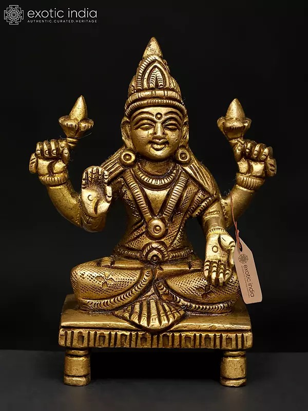 4" Small Sitting Blessing Goddess Lakshmi | Brass Statue
