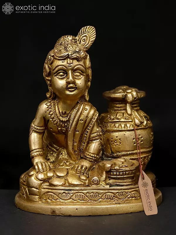 5" Small Makhanchor Krishna (Butter Krishna) | Brass Statue