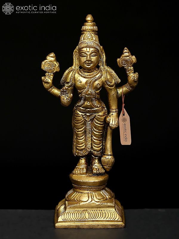 4" Small Standing Lord Vishnu | Brass Statue