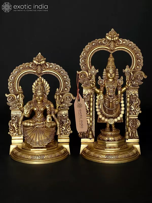 22" Lord Tirupati Balaji (Venkateshvara) with Padmavathi | Pair of Two Brass Statues