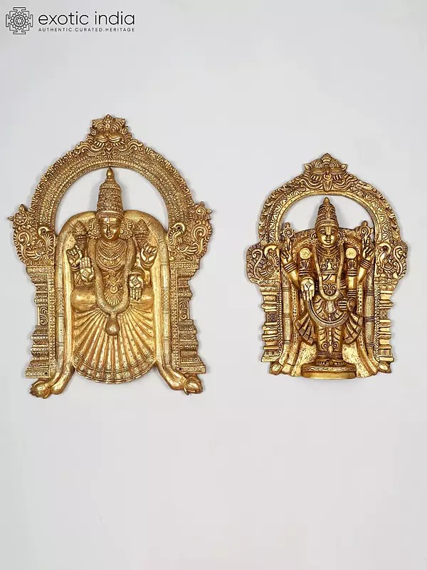 25" Pair of Lord Tirupati Balaji (Venkateshvara) and Devi Padmavathi | Wall Hanging Brass Statues