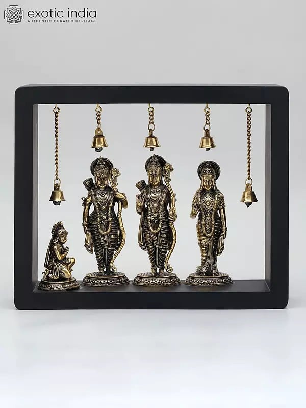 11" Wood Framed Superfine Shri Ram Darbar in Brass | Wall Hanging