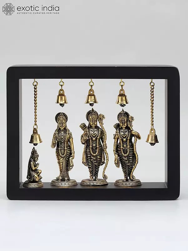 9" Superfine Shri Ram Darbar with Bells | Wood Framed Brass Sculptures | Wall Hanging