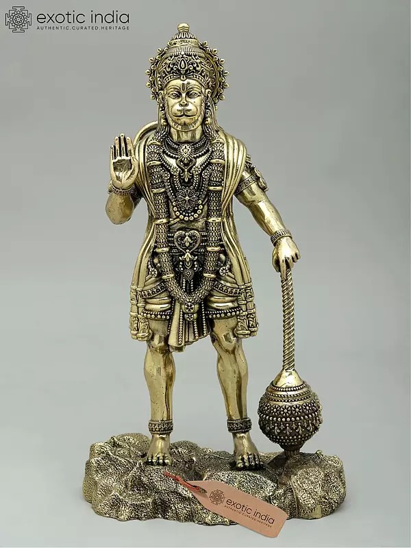 12" Superfine Standing Bajarangabali Hanuman in Blessing Gesture | Brass Statue