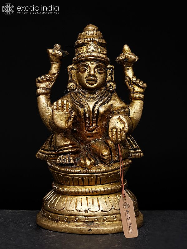 3" Small Four Armed Blessing Goddess Lakshmi | Brass Statue