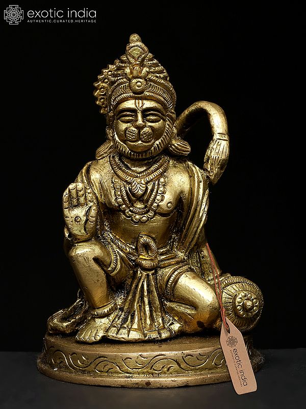 4" Small Sitting Lord Hanuman in Blessing Gesture | Brass Statue