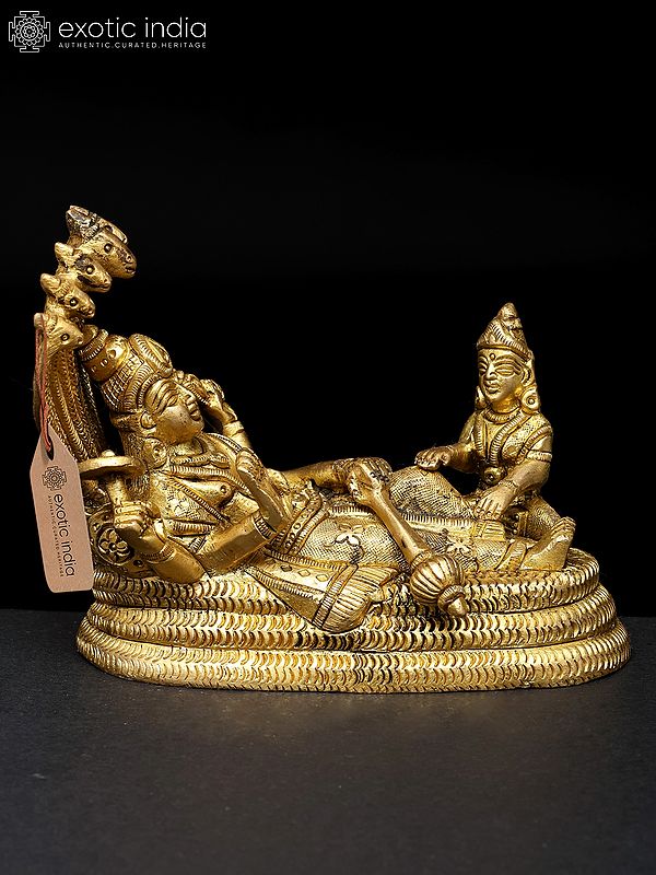 5" Small Shesha-Shayi Lord Vishnu | Brass Statue