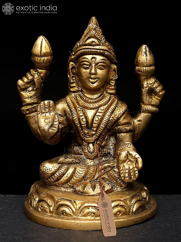 3" Small Four Armed Blessing Goddess Lakshmi | Brass Idol