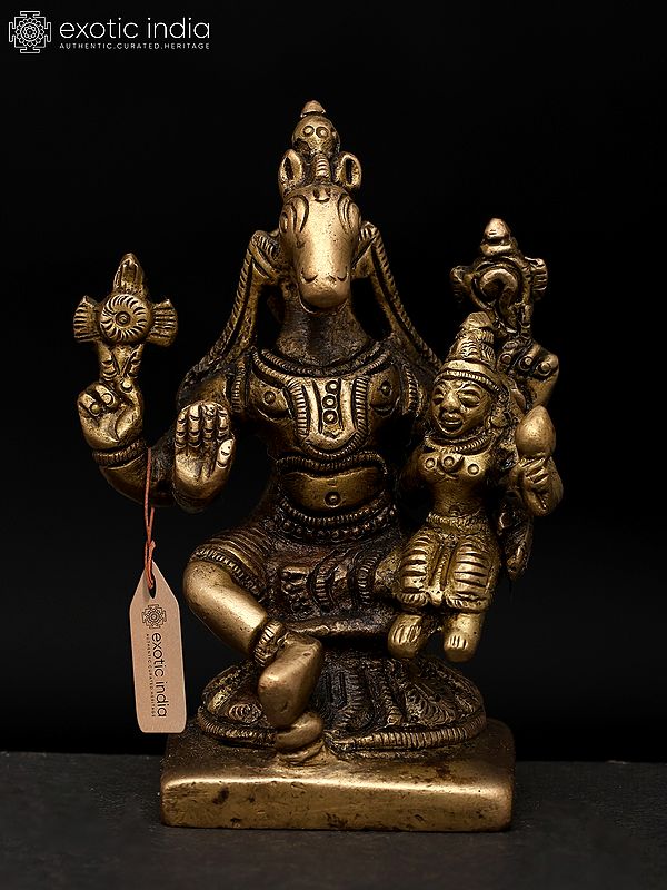 3" Small Sitting Lord Hayagriva with Devi Lakshmi | Brass Statue