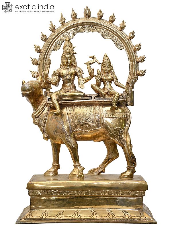 16" Pradosha Moorthy (Shiva-Parvati on Nandi) | Madhuchista Vidhana (Lost-Wax) | Panchaloha Bronze from Swamimalai