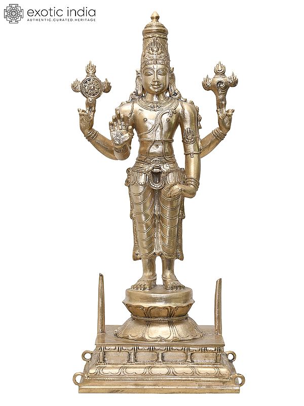 18" Standing Four Armed Lord Vishnu | Madhuchista Vidhana (Lost-Wax) | Panchaloha Bronze from Swamimalai