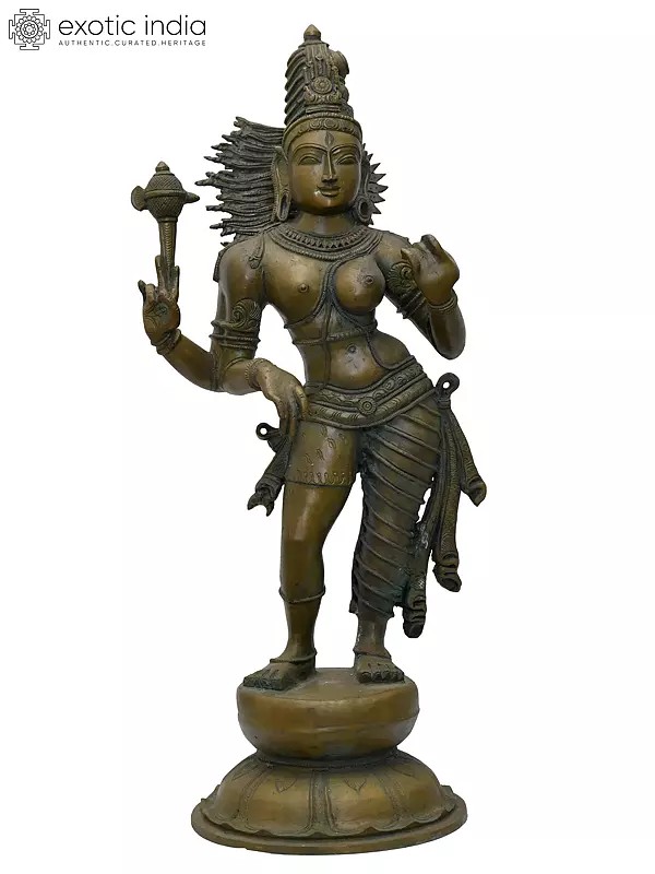23" Standing Ardhanarishvara (Shiva-Shakti) | Madhuchista Vidhana (Lost-Wax) | Panchaloha Bronze from Swamimalai