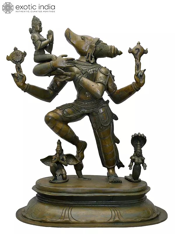 20" Bhumi-Varaha with Garuda and Shesha | Madhuchista Vidhana (Lost-Wax) | Panchaloha Bronze from Swamimalai