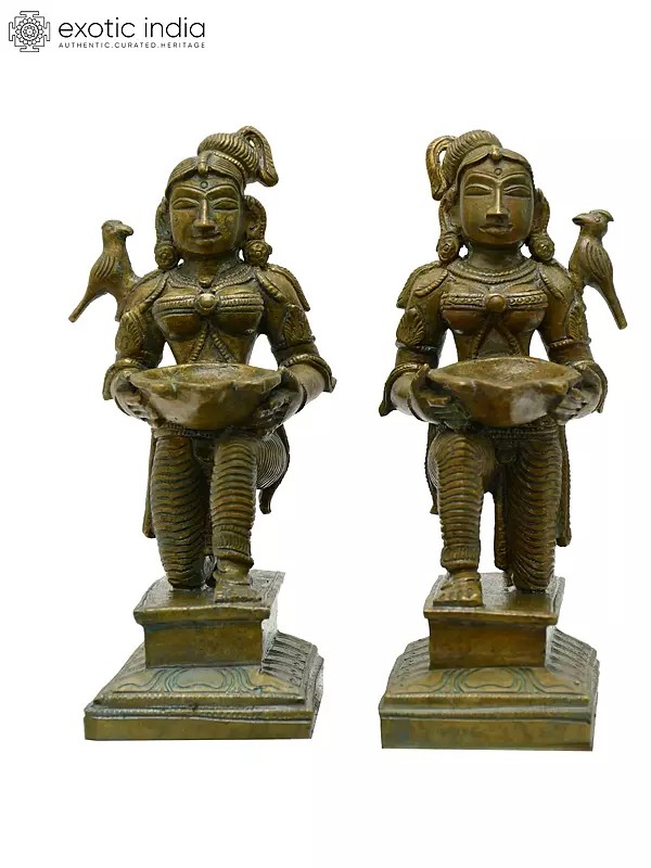 7" Deep Lakshmi Pair | Madhuchista Vidhana (Lost-Wax) | Panchaloha Bronze from Swamimalai