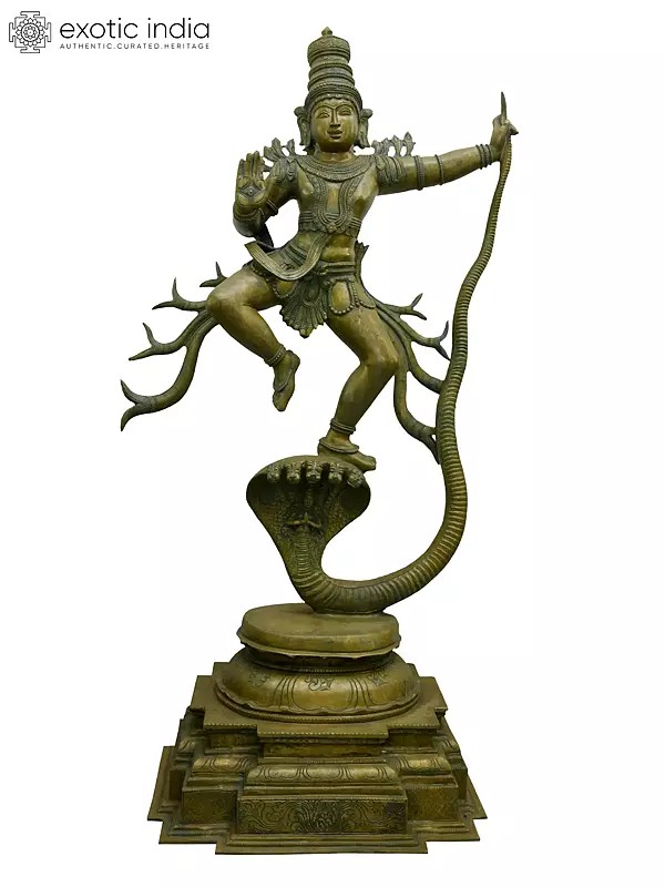 46" Large Lord Krishna Dancing on Kaliya Naag | Madhuchista Vidhana (Lost-Wax) | Panchaloha Bronze from Swamimalai