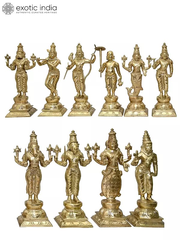10" Dashavatara Set | Set of Ten Statues | Madhuchista Vidhana (Lost-Wax) | Panchaloha Bronze from Swamimalai