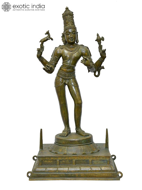 22" Standing Pashupatinath (Lord Shiva) | Madhuchista Vidhana (Lost-Wax) | Panchaloha Bronze from Swamimalai