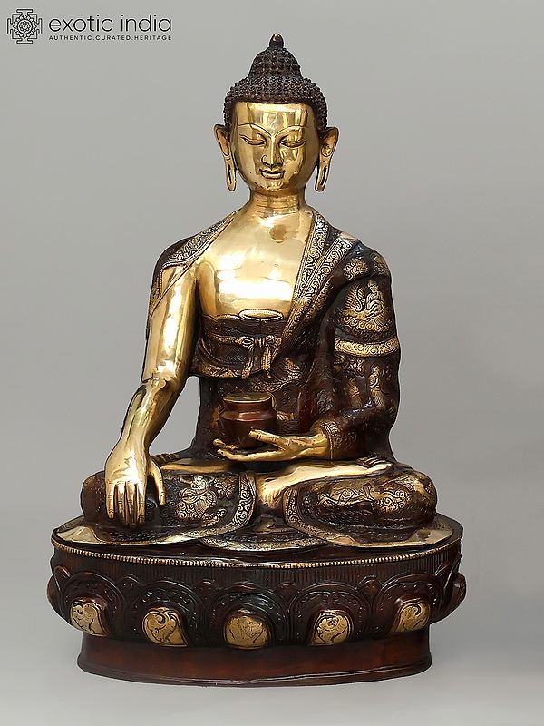 33" Large Lord Buddha Seated in Bhumisparsha Mudra | Brass Statue