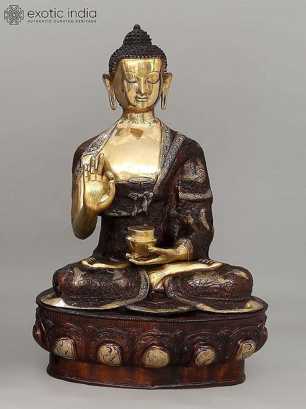 33" Large Lord Buddha Seated in Vitark Mudra | Brass Statue