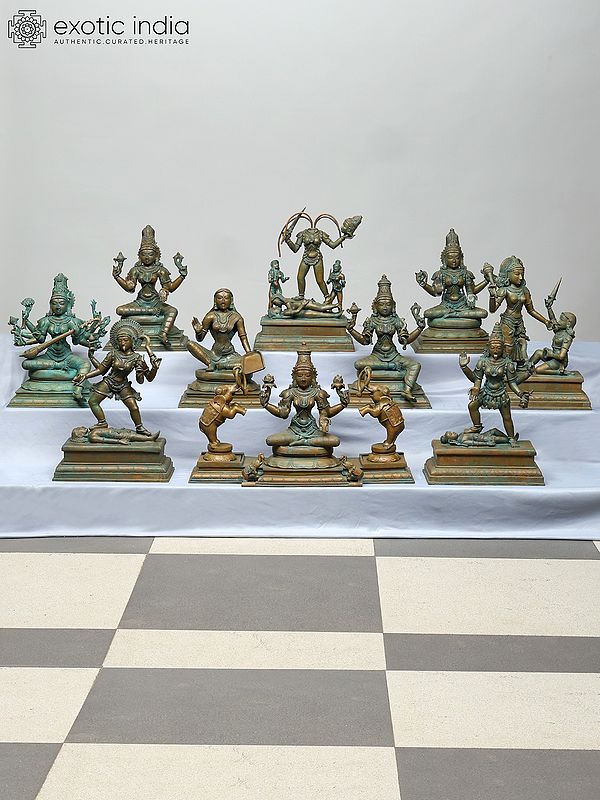 The Ten Mahavidyas Set - A Group of Ten Hindu Tantrik Goddesses | Madhuchista Vidhana (Lost-Wax) | Panchaloha Bronze from Swamimalai
