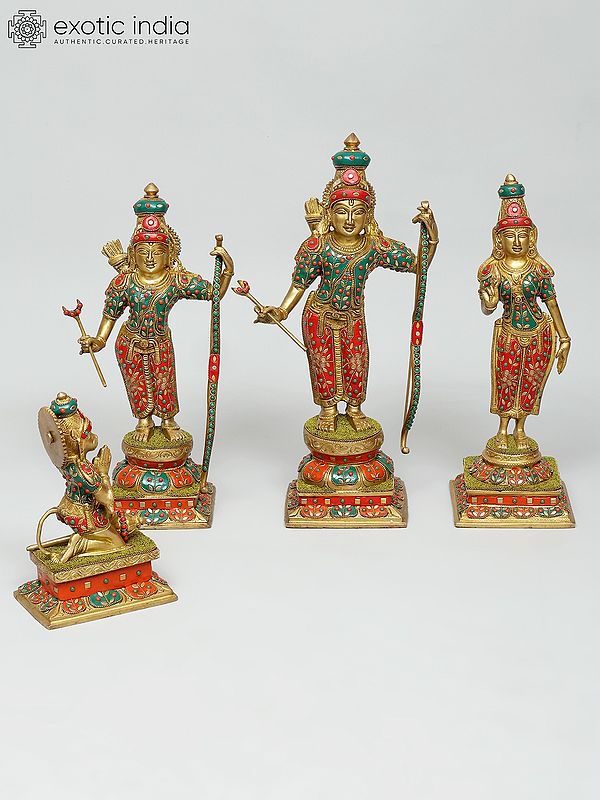 18" Shri Rama Darbar | Set of Four Brass Statues with Inlay Work