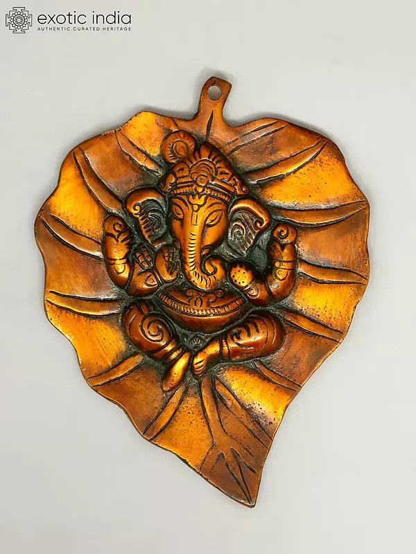 8" Baby Ganesha on Pipal Leaf (Wall Hanging) In Brass | Handmade | Made In India