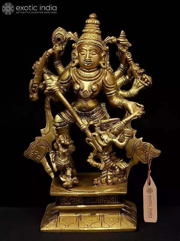 6" Small Mahishasuramardini (Goddess Durga) | Brass Statue | Handmade