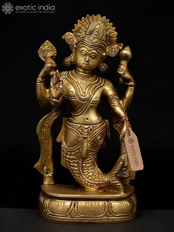 6" Small Matsya Avatara of Lord Vishnu | Brass Statue