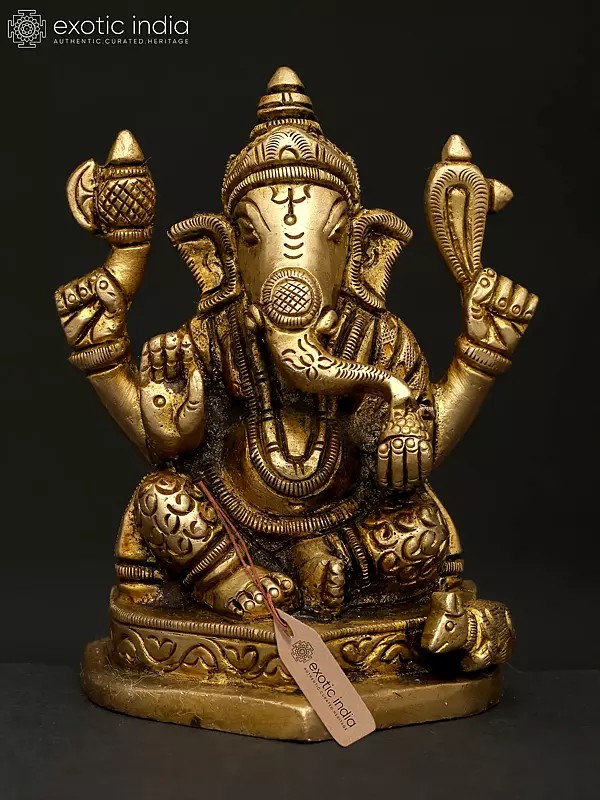 3" Small Four Armed Blessing Lord Ganesha | Brass Statue