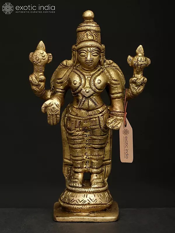 4" Small Standing Chaturbhuja Vishnu | Brass Idol