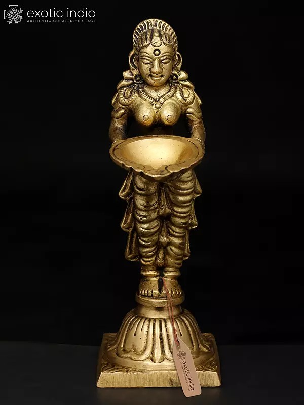 6" Small Brass Deepalakshmi Statue
