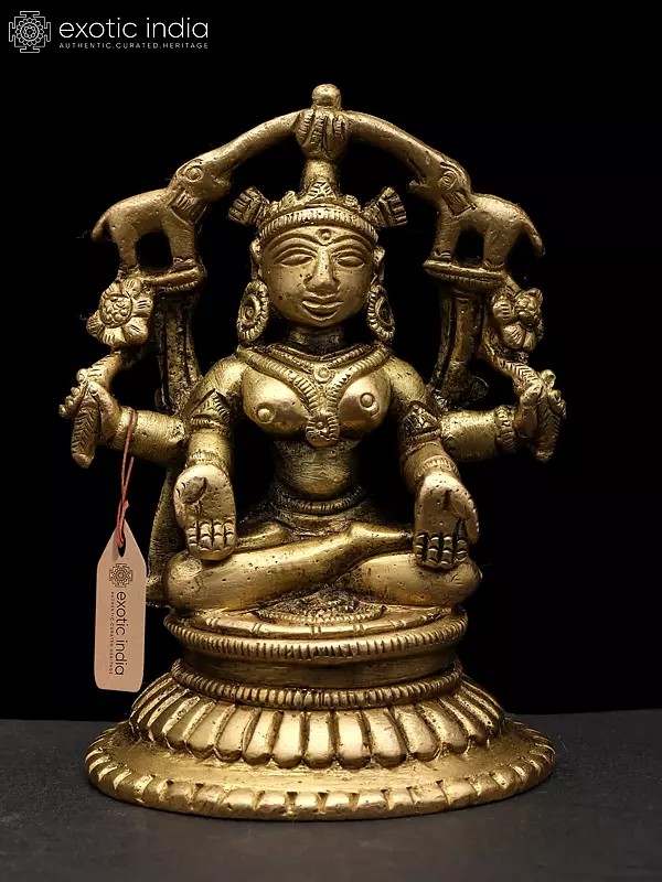 3" Chaturbhuja Gajalakshmi Small Size Brass Idol | Handmade | Made in India