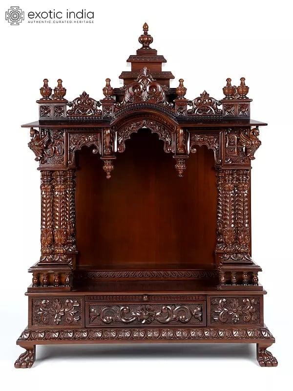 44" Wood Carved Designer Puja Temple