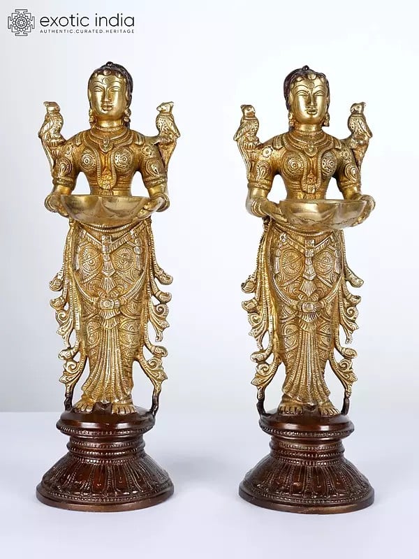 12" Pair of Deep Lakshmi Statues in Brass