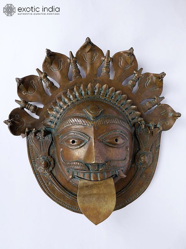 17" Tribal Kaal Bhairava Wall Hanging Mask in Bronze