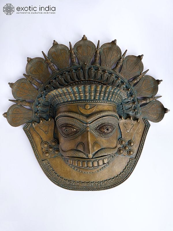 18" Lord Shiva as Bhairava | Trbal Wall Hanging Mask in Bronze