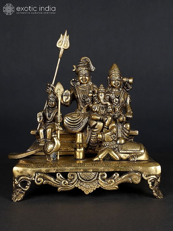 8" Shiva Parivar with Nandi and Shiva Lingam | Brass Statue