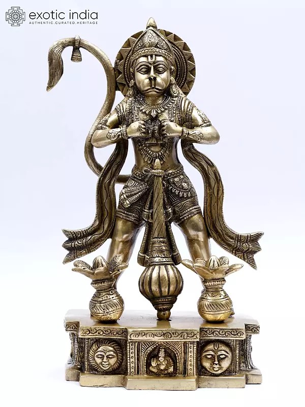 12" Lord Hanuman Tearing His Chest to Show Shri Ram and Sita in His Heart | Brass Statue
