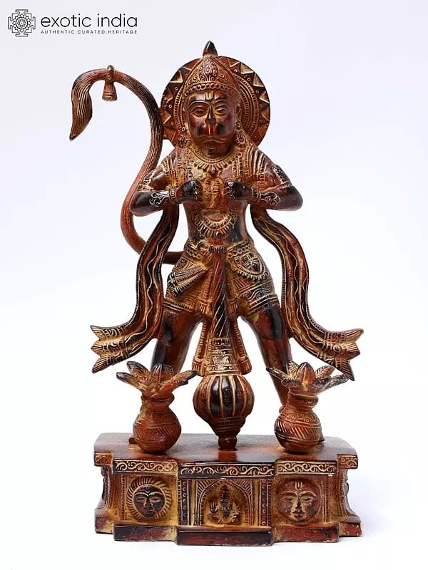 12" Lord Hanuman Tearing His Chest to Show Shri Ram and Sita in His Heart | Brass Statue