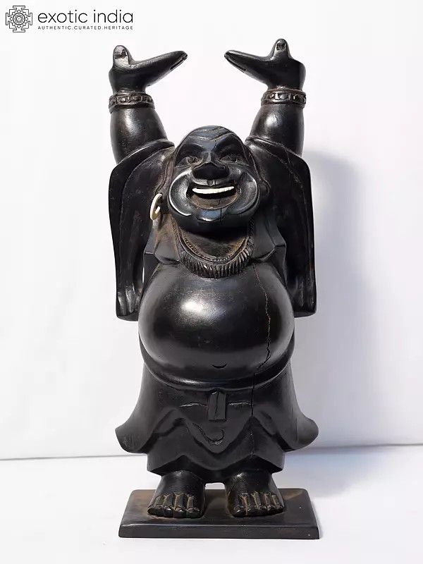 8" Laughing Buddha Sculpture For Home | Handmade Rosewood Figurine
