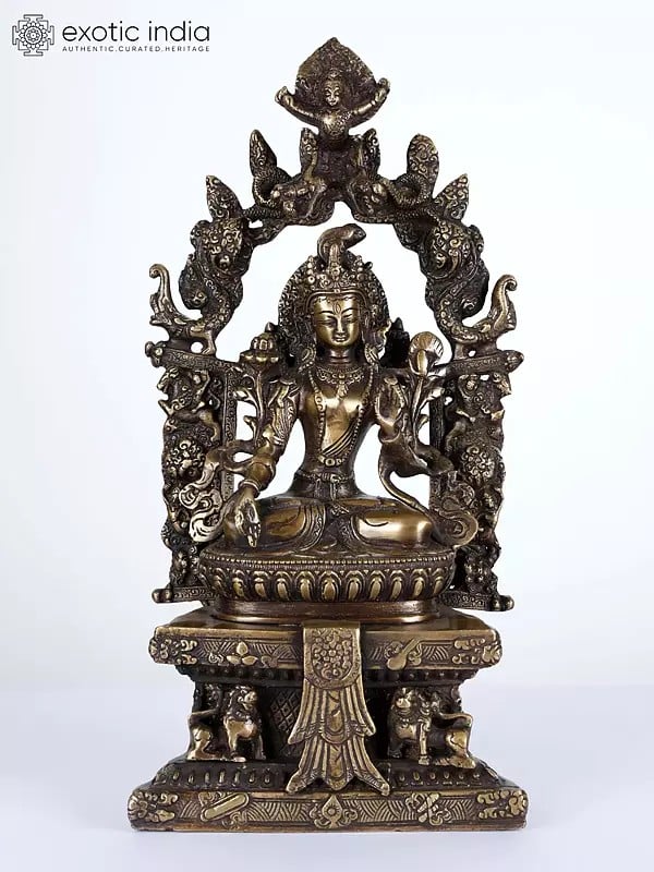 15" Tibetan Buddhist Goddess White Tara on the Six-Ornament Throne of Enlightenment In Brass | Handmade